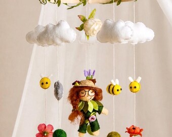 Felt Baby Mobile - Garden - Nursery Decor for Girls & Boys - Baby Mobile, Gift / Decoration - Handmade - Unique Piece