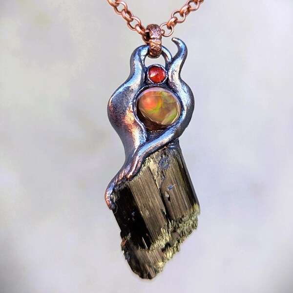 Shakti Angel with Twin-Soul Cats Eye Aegirine, Fire Agate, Garnet, Copper for Protection, Confidence, Vitality, Creativity, Sexuality