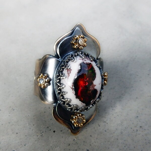CUSTOM MADE for MELANIE L., Fire Opal Lotus Ring