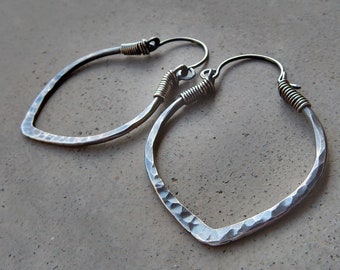 Lotus Petal Hoop Earrings in Sterling Silver,Big, Hip, Ethnic, Yoga Inspired, Metalsmithed Design