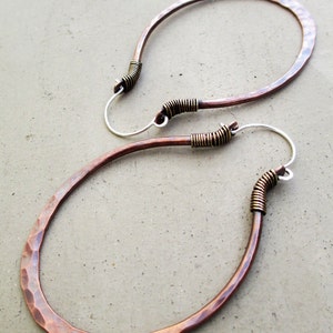 Big Oval Hoop Earrings, Gypsy, Ethnic, Hip, Bohemian, Mixed Metal, Artisan Jewelry, Hand Forged image 3