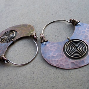 Big Pachamama Hoop Earrings, Spiral, Mixed Metal, Metalsmithed, Tribal, Boho, Earthy, Ancient Treasure image 6