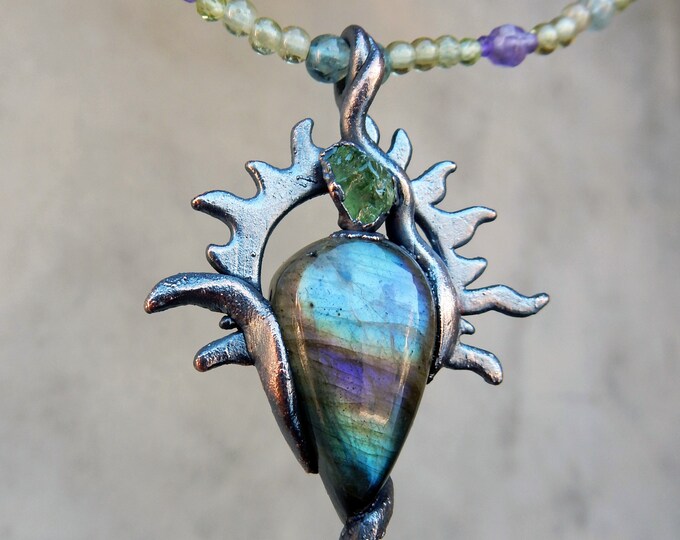 Rising Kundalini Shakti Amulet With Rainbow Labradorite Mali Garnet Rising Kundalini Shakti Amulet With Rainbow Labradorite Mali Garnet