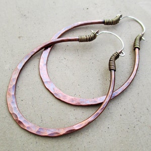 Big Oval Hoop Earrings, Gypsy, Ethnic, Hip, Bohemian, Mixed Metal, Artisan Jewelry, Hand Forged image 2