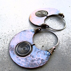 Big Pachamama Hoop Earrings, Spiral, Mixed Metal, Metalsmithed, Tribal, Boho, Earthy, Ancient Treasure image 2