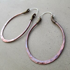 Big Oval Hoop Earrings, Gypsy, Ethnic, Hip, Bohemian, Mixed Metal, Artisan Jewelry, Hand Forged image 5