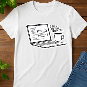 Funny Programmer Unisex Softstyle T-Shirt | I Turn Coffee Into Code Tee, Coder Gift, Minimalist Coding Shirt