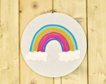 Felt Rainbow Hoop Art - Wall Hanging 10"