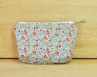 Liberty of London Zipper Pouch 4" x 6" - Red and Light Blue Floral Design