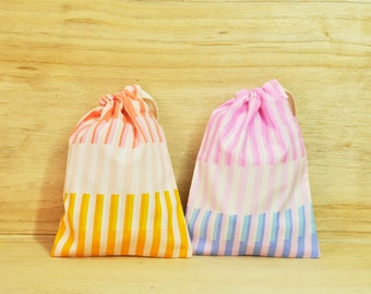 Drawstring Pouch - Reusable Holiday Gift Bag - Candy Stripes - Two Color Options - 5" x 7"