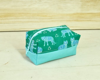 Modern Cosmetics Bag- Zipper Pouch - Aqua Blue Tigers on Green