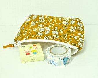 Liberty of London Zipper Pouch 4" x 6" - Mustard Yellow Floral Design