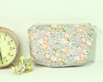 Liberty of London Zipper Pouch 4" x 6" - Light Pink, Peach & Blue Floral Design