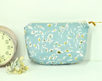 Liberty of London Zipper Pouch 4" x 6" - Swimming Fishies Design on Dusty Blue