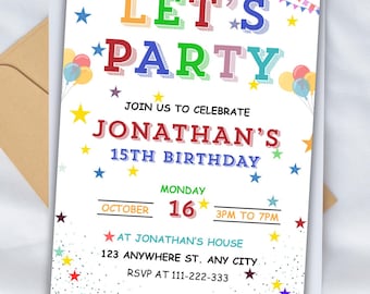 Editable Colorful Birthday Invite For Any Age: Bright And Cheerful Party Invitations Canva Template