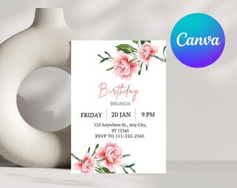 Convite de aniversário para brunch (editável): Download digital do convite para brunch em formato Canva