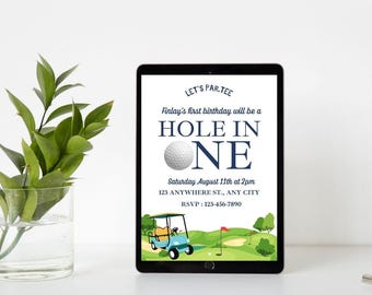 Hole In One Birthday Invite Download: Golf 1st Birthday Par-Tee Canva Template