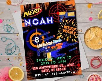 Kids Editable Nerf Birthday Invitation Template: Boys Party Celebration Instant Download