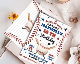 Bearbeitbare Baseball-Geburtstagseinladung, Baseball-Geburtstagsfeier, Baseball lädt ein, sofortiger Download von Baseball-Einladungen, Canva Digitale Datei