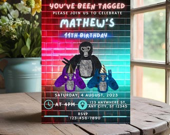 Gorilla Tag Geburtstagseinladung bearbeitbar: Digital Dowload Videospiel-Geburtstagsfeier