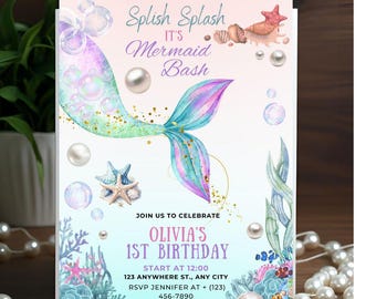 Editable Little Mermaid Birthday Invitation, Under the Sea Party (Digital Download)