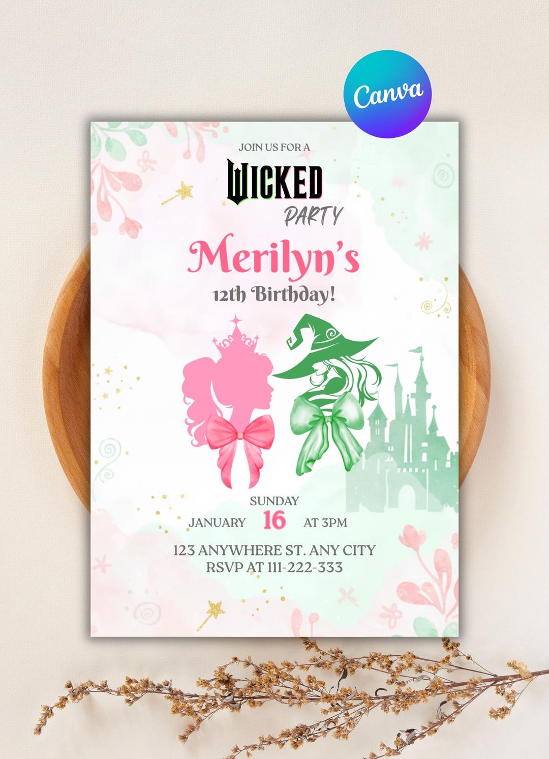 Downloadable Wicked Invitations Wicked Birthday Party Invitation Template, Editable Canva Invite ...