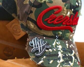 Hand Painted Camo Sports Inspired Baseball Cap Custom Streetwear Hat