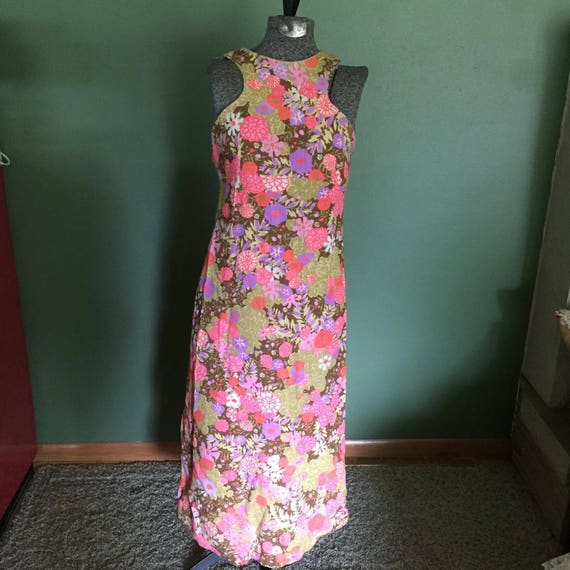 Vintage 1960's Dress - Floral Hawaiian Maxi Dress… - image 1