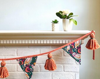 Owl & Moon Tassel Garland - Fall Bunting - Orange Tassel Garland