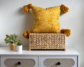 Mustard Yellow Botanical Pillow Cover With Tassels