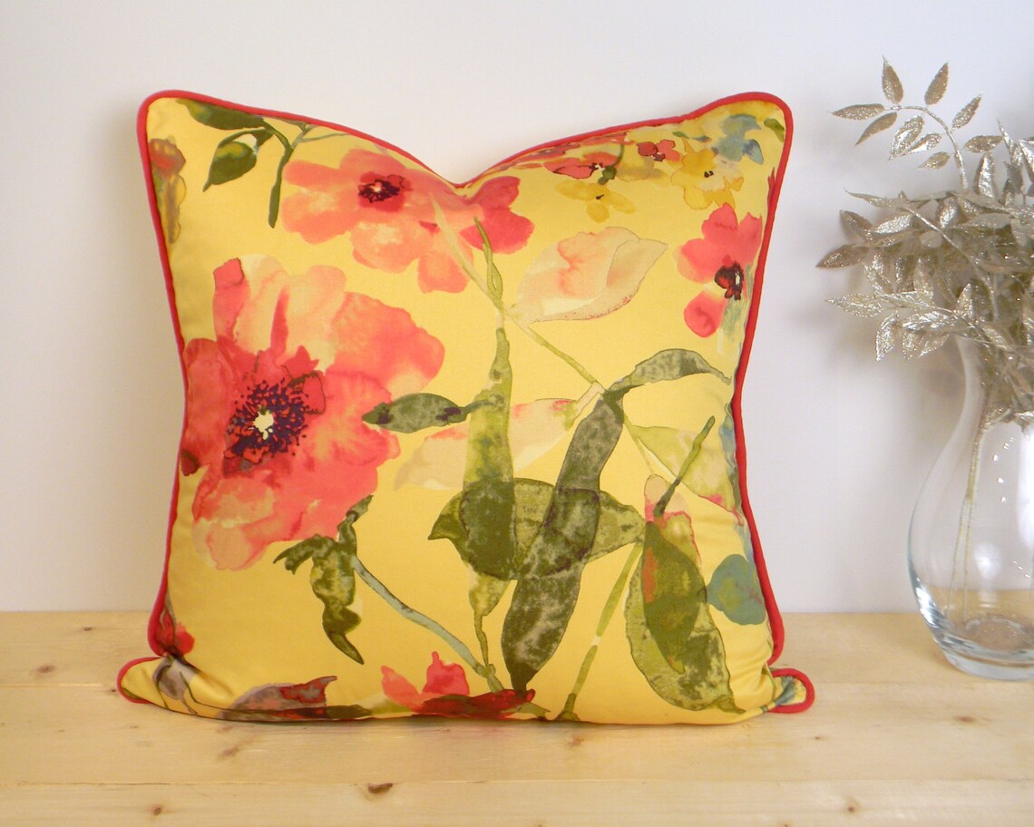 Yellow & Red Floral Pillow Cover Etsy