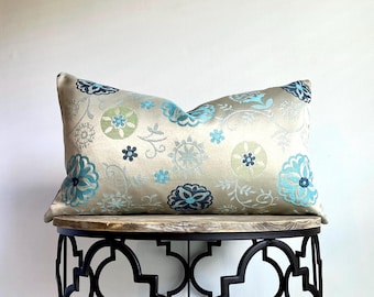 Turquoise & Silver Medallion Flower Pillow Cover