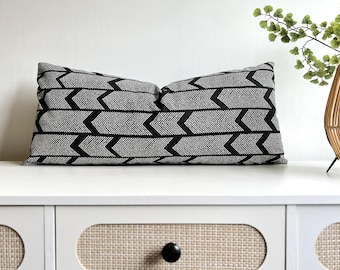Black and White Chevron Arrow Pattern Pillow Cover - Modern Geometric Pillow Cover - Long Lumbar Pillow - Black Velvet