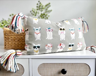Cute Dog Pillow Cover - Dog Mom Gift - Tassel Pillow Cover - Dogs Wearing Glasses