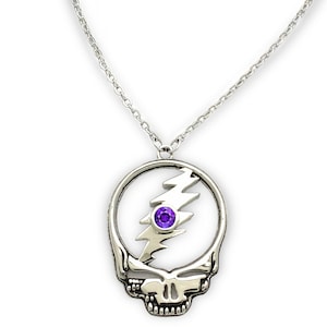 Grateful Dead Steal Your Face Birthstone Necklace | Silver