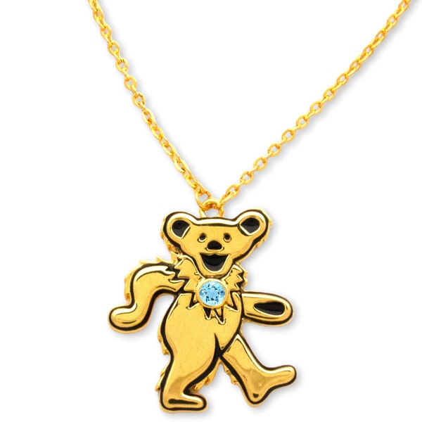 Grateful Dead Dancing Bear Birthstone Necklace | Gold