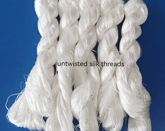 5 skeins Untwisted Undyed Chinese Natural Mulberry Silk Embroidery Threads Floss 440m per skein