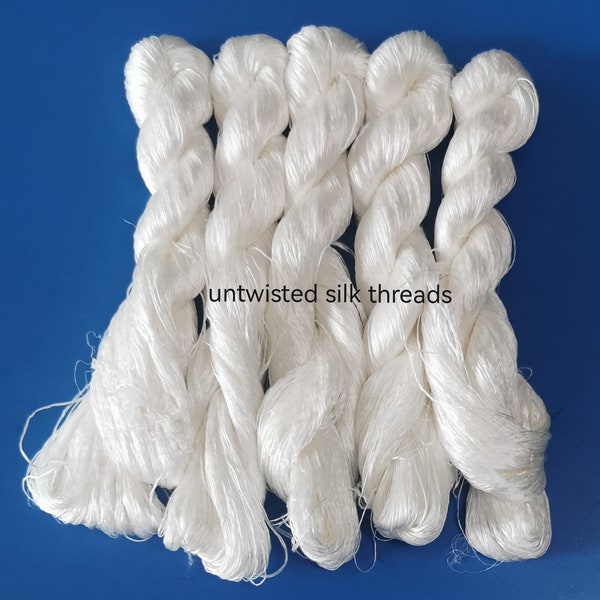 5 skeins Untwisted Undyed Chinese Natural Mulberry Flat Silk Embroidery Threads Floss 440m per skein