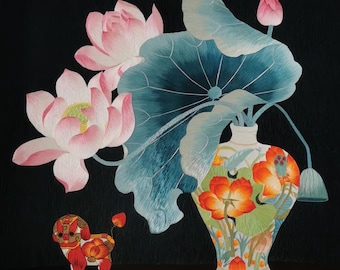 上質な中国製手作りシルク刺繍アート虎の絵画壁飾り蘇州刺繍