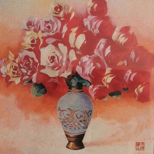 Chinese Suzhou handmade silk embroidery art painting still life flowers