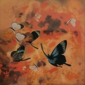 Butterflies Chinese Suzhou handmade silk embroidery art painting wall decor
