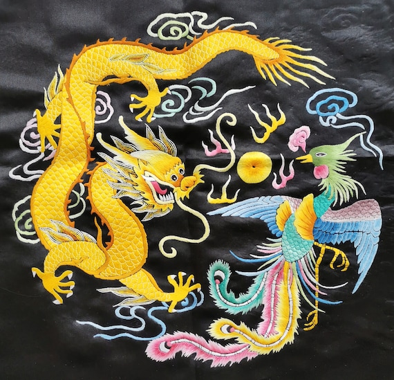 中国の手作りシルク刺繍アート龍と鳳凰の絵画 - Etsy 日本