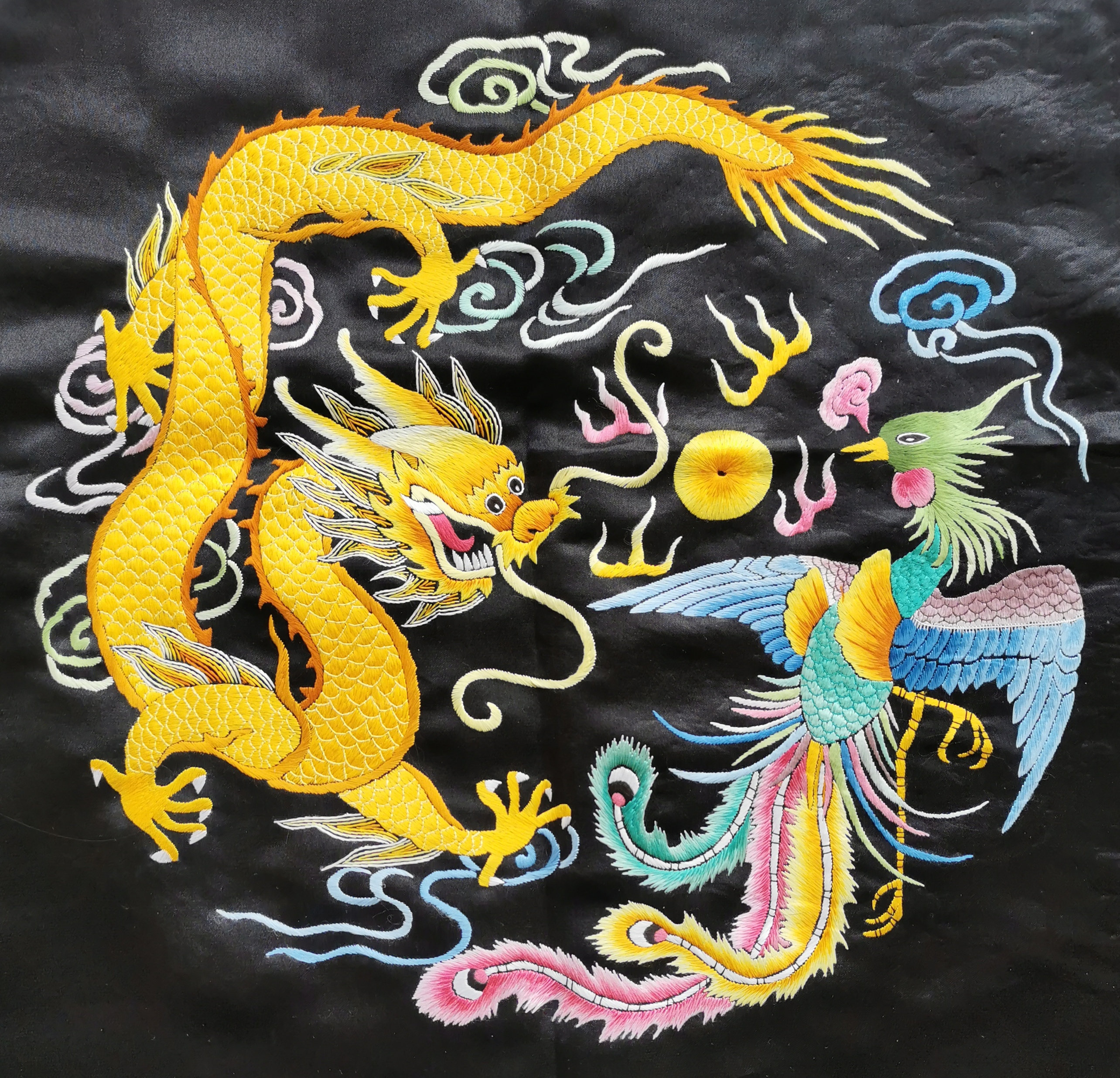 Chinese Handmade Silk Embroidery Art Dragon and Phoenix Chinese Handmade Silk Embroidery Art Dragon and Phoenix