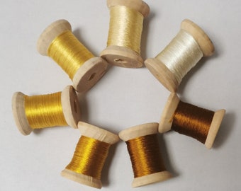 7 spools natural mulberry silk embroidery threads floss DIY craft golden yellow 51#