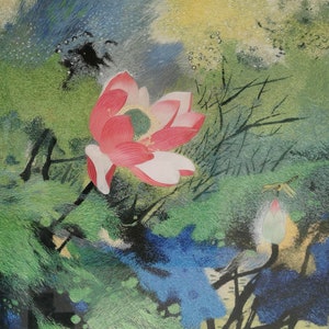 Lotus Chinese Suzhou handmade silk embroidery art painting wall decor