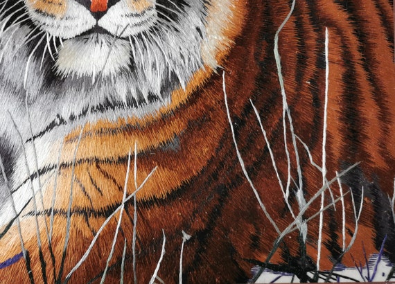 上質な中国製手作りシルク刺繍アート虎の絵画壁飾り蘇州刺繍