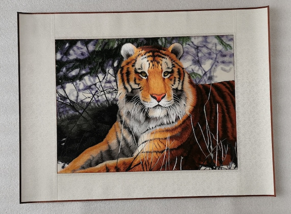 上質な中国製手作りシルク刺繍アート虎の絵画壁飾り蘇州刺繍