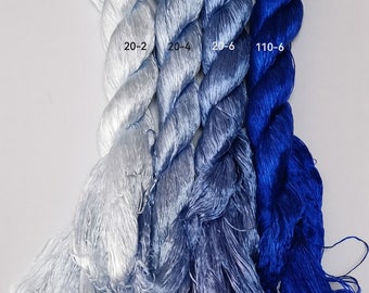 4 skeins Untwisted Chinese natural mulberry silk embroidery threads floss 440m per skein blue