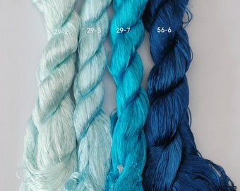 4 skeins Untwisted Chinese natural mulberry silk embroidery threads floss 440m per skein cyan