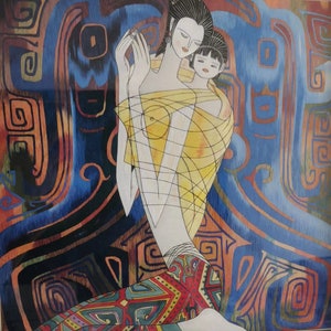 Mother and Daughter Chinese Suzhou handmade silk embroidery art painting wall decor
